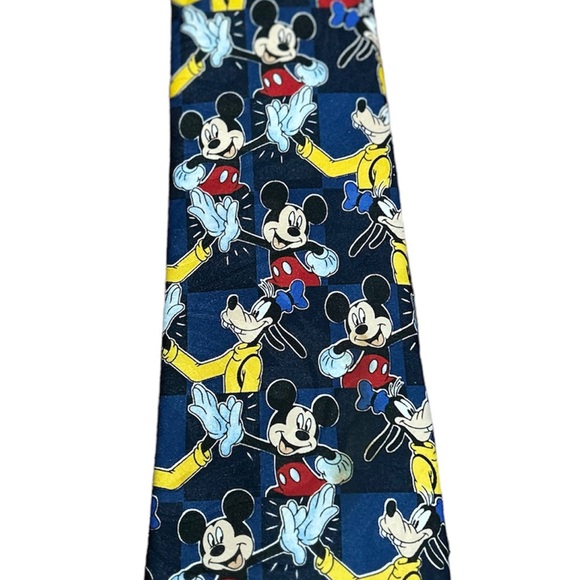 Mickey Unlimited Tie Vintage Disney Blue with Mickey & Goofy High Five - Picture 2 of 7
